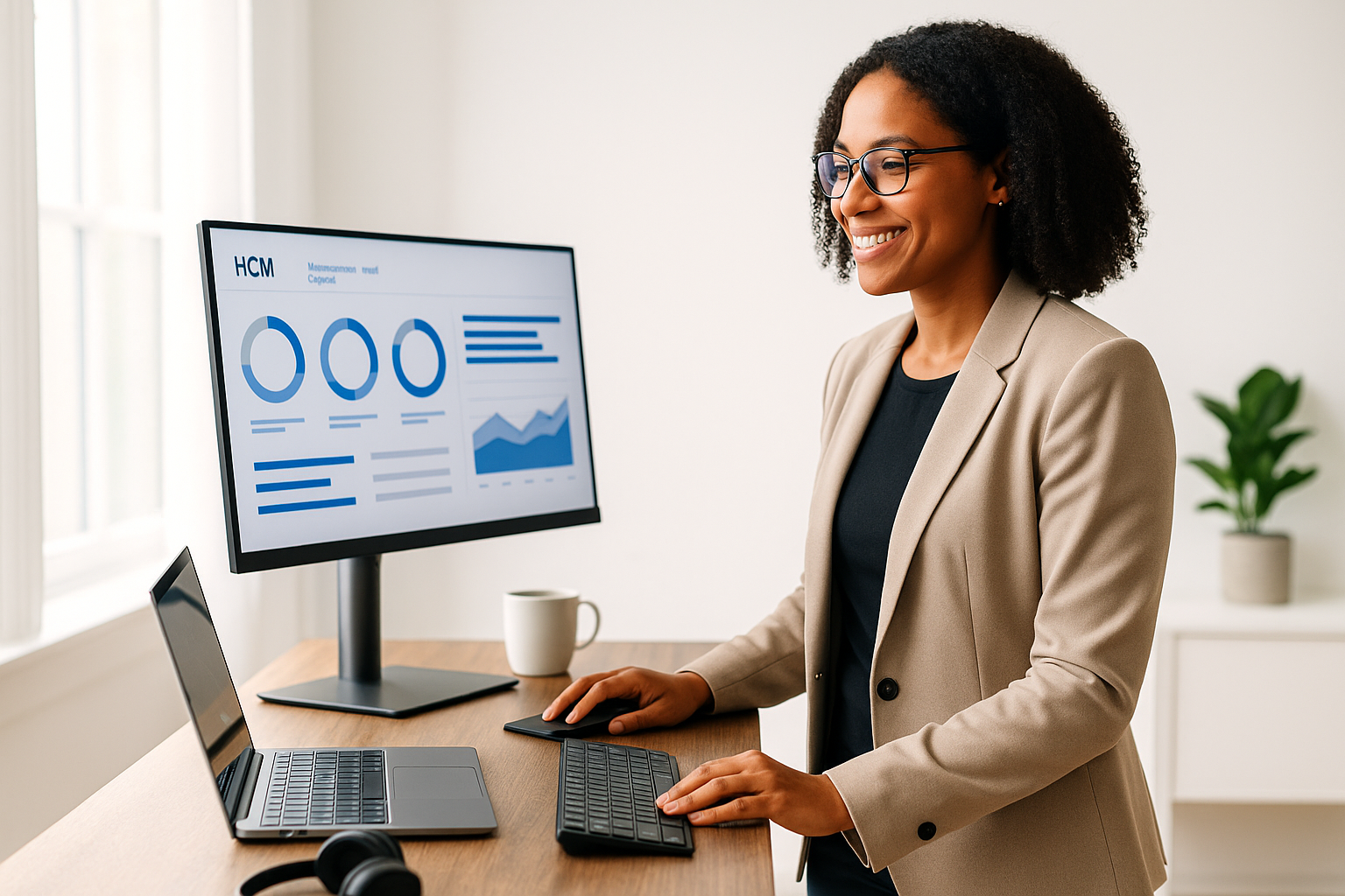 HR team using human capital management software for Ohio employee onboarding and performance reviews